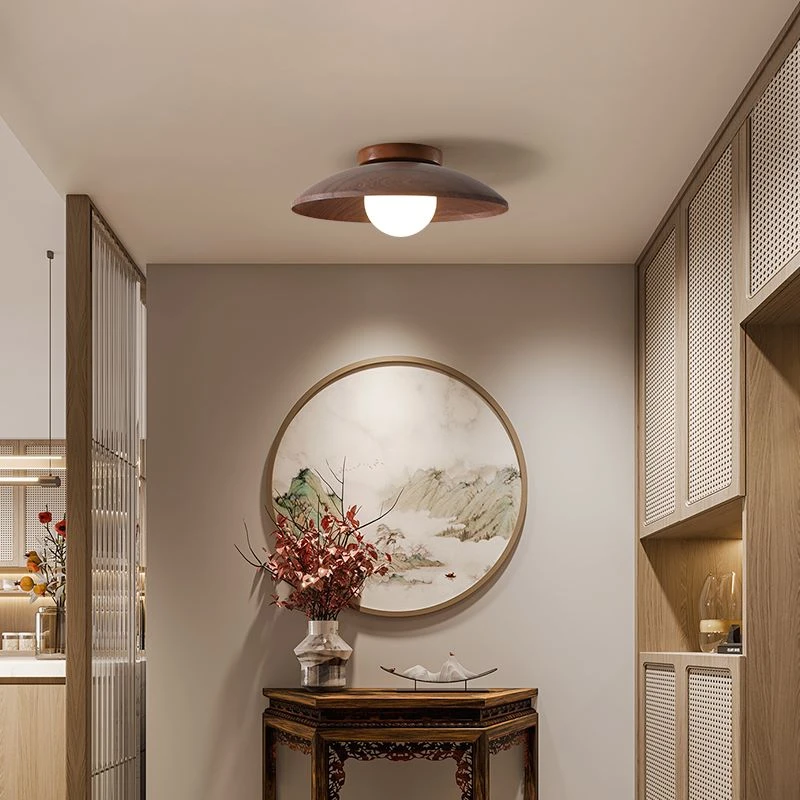 中古风走廊灯过道灯复古诧寂风胡桃木衣帽间玄关灯实木阳台吸顶灯