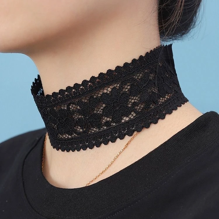 脖子遮蕾丝假领子装饰围脖遮颈纹脖套花边护颈颈带纽扣轻薄款J298