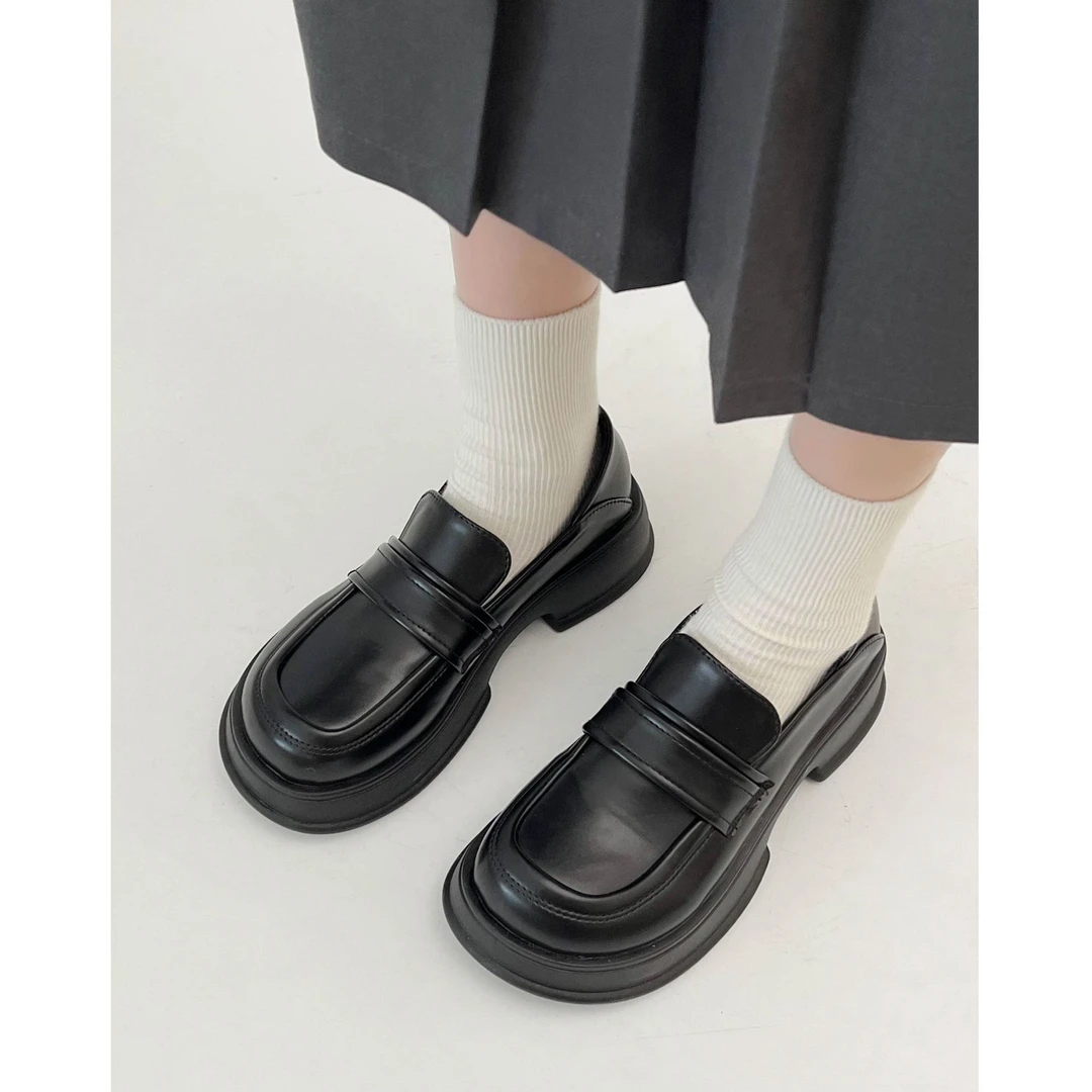 复古英伦风小皮鞋女2023年春季新款时尚百搭休闲厚底增高大头单鞋