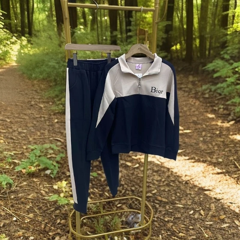 302春新款运动潮流大码女装百搭两件套休闲拼色卫衣套装