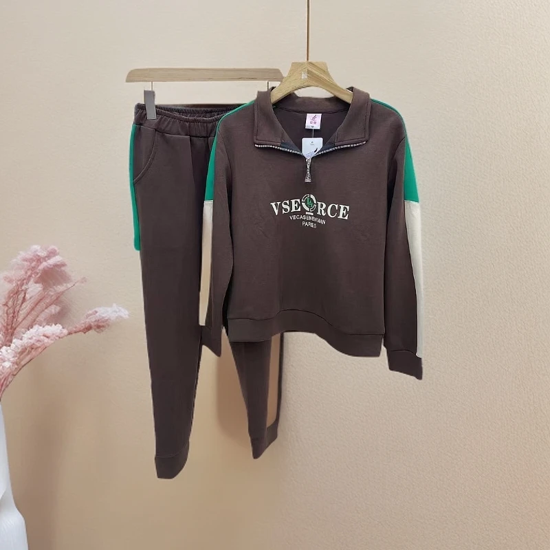 【慧姐】305运动服套装女装新款宽松洋气妈妈翻领卫衣休闲裤两件套