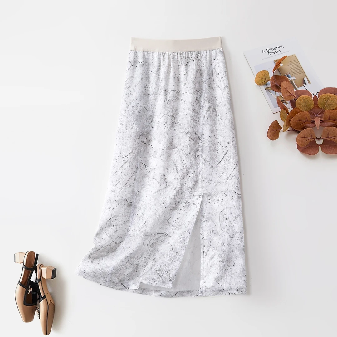 【现货】100%醋酸 数兰朵夏季显瘦清凉包裙前开叉优雅女人味半身裙