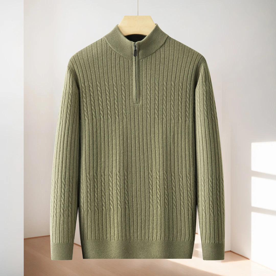 【100%绵羊毛】数兰朵男士秋冬厚毛衣 半高领拉链套头羊毛衫针织衫