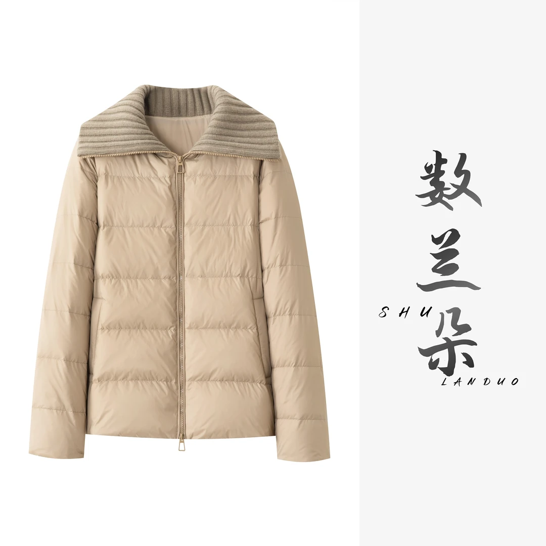 【现货】90白鹅绒 数兰朵保暖大翻领鹅绒服纯羊毛拼接简约宽松外套