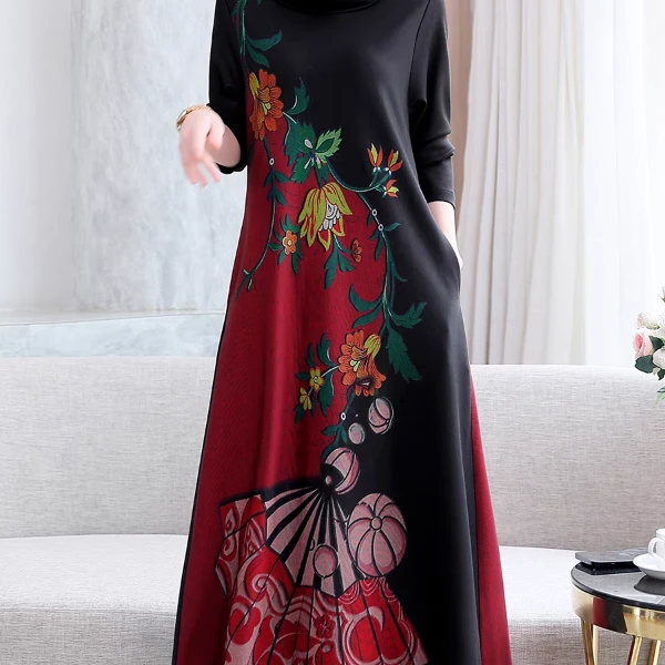 【1301-1400编码点击这】中年妈妈装秋冬中长款高端时尚气质连衣裙