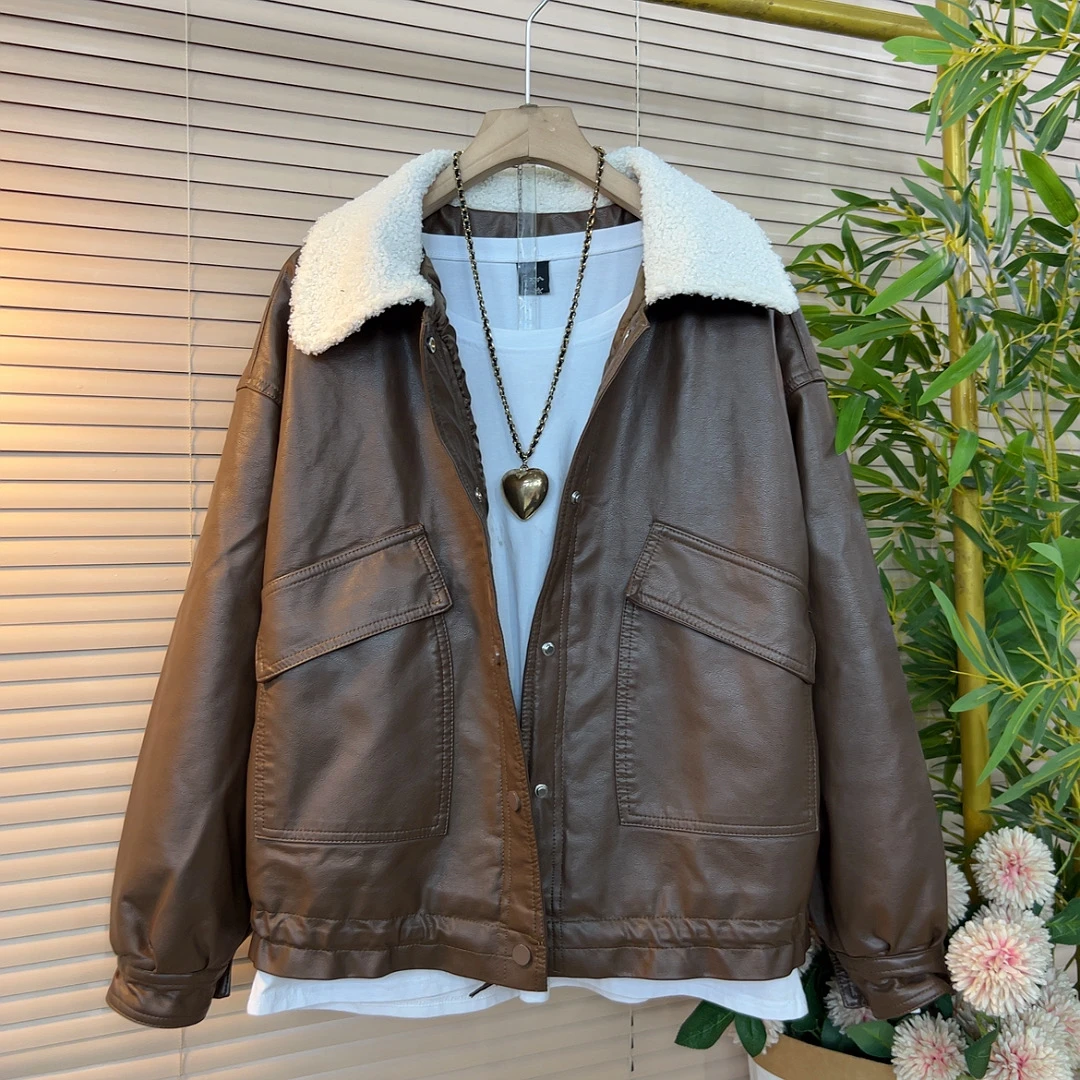 8833胖妹妹秋冬季新款时尚欧货韩版纯色大兜款设计感百搭加棉外套