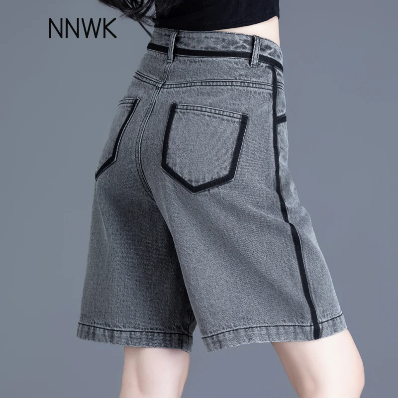灰黑色牛仔短裤女款爆款2025新款夏天宽松直筒中裤百搭遮肉五分裤