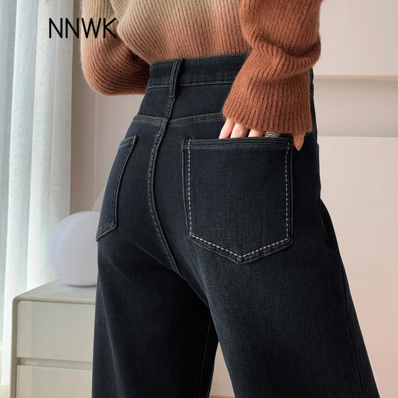 秋冬季黑色高腰遮肉显瘦牛仔裤女2025新款爆款窄版阔腿裤直筒裤子