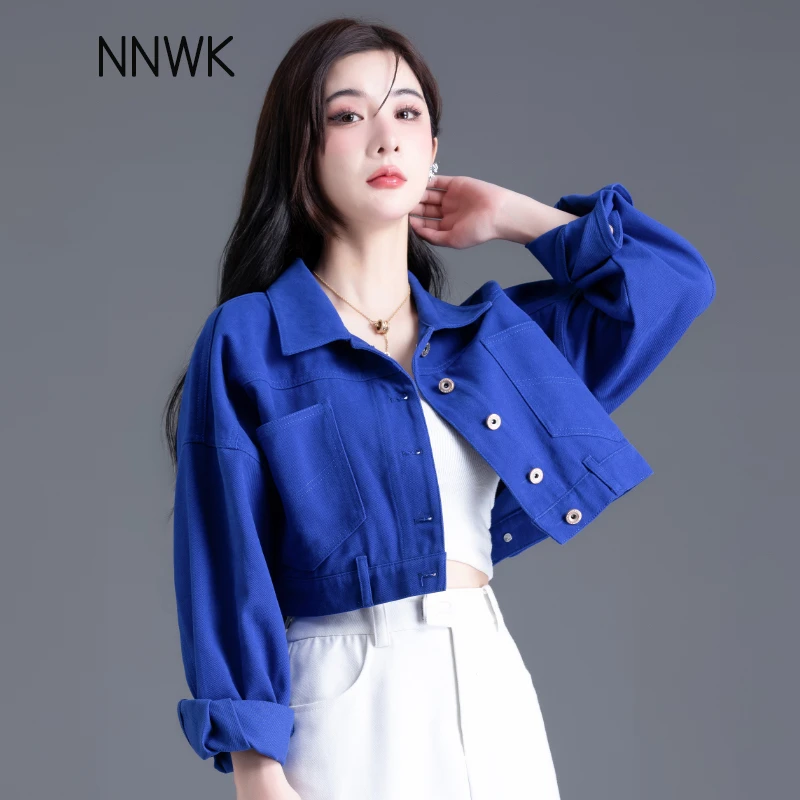 克莱因蓝短款牛仔外套女2025新款春秋季夹克小个子休闲上衣牛仔衣