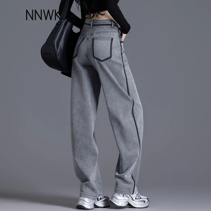 黑灰色高腰牛仔裤女春秋爆款弹力裤子镰刀弯刀裤2025新款休闲长裤