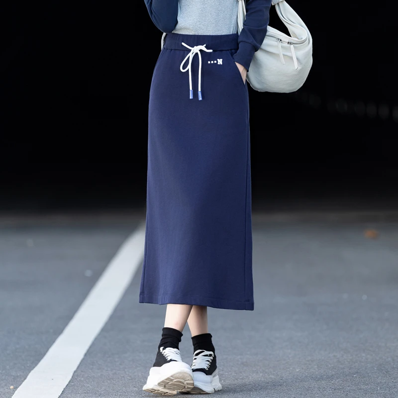 松紧腰卫衣裙春秋季半身裙2025新款爆款休闲裙子子女款宽松运动裙