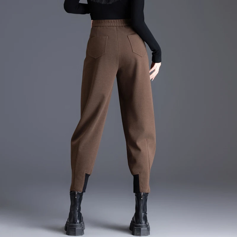 咖啡色裤子女2025秋冬新款加厚毛呢裤女裤灯笼裤休闲裤靴裤哈伦裤
