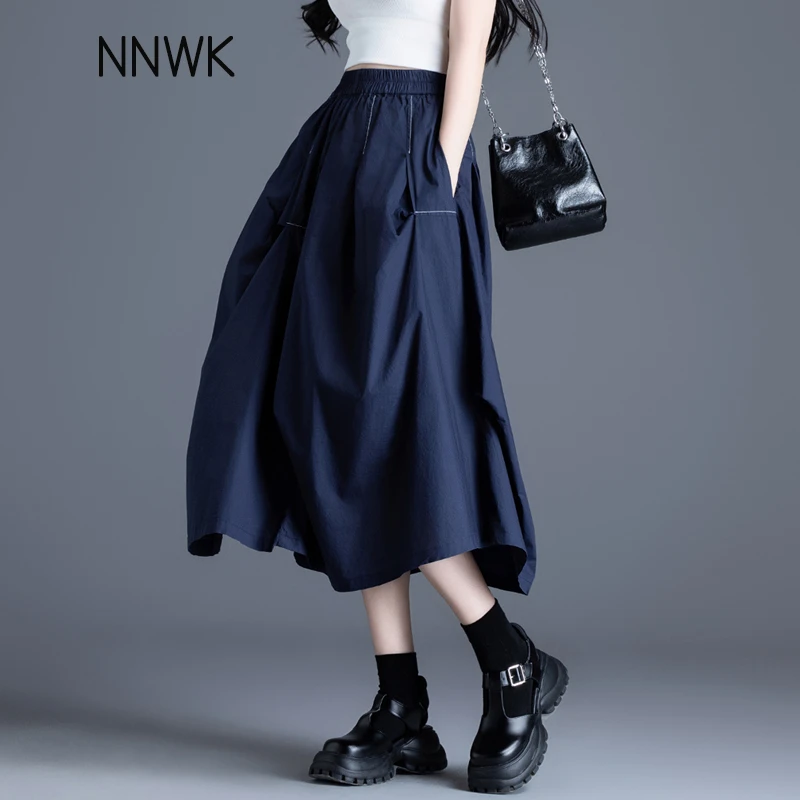 藏蓝色夏季薄款裙子中长款气质半身裙女款爆款2025年新款显瘦裙子