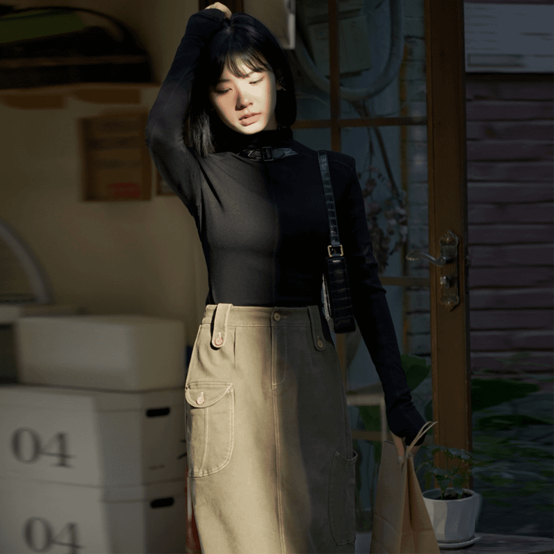 军绿色工装半身裙牛仔裙女2023新款爆款长款裙子小个子休闲风半裙