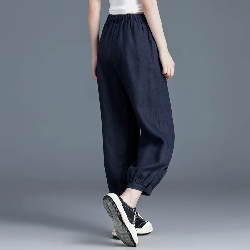 棉麻裤子女2025夏季薄款松紧腰亚麻女裤显瘦休闲九分裤哈伦灯笼裤