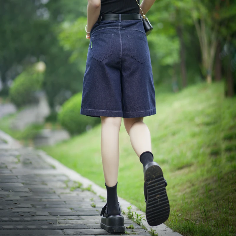 牛仔短裤女夏季薄款2025新款高腰设计感小众直筒五分裤女阔腿中裤