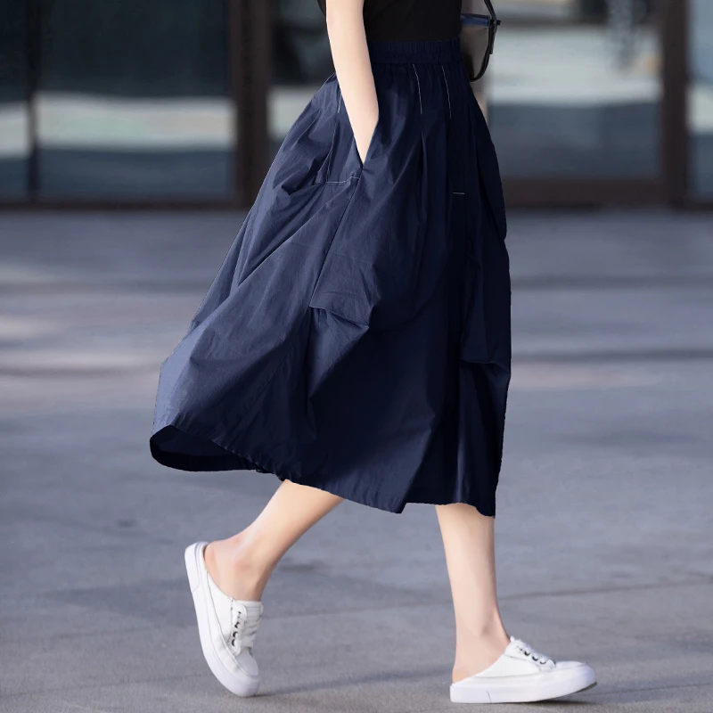 高腰半身裙女夏季薄款休闲裙子不规则百褶裙时尚气质中长款a字裙