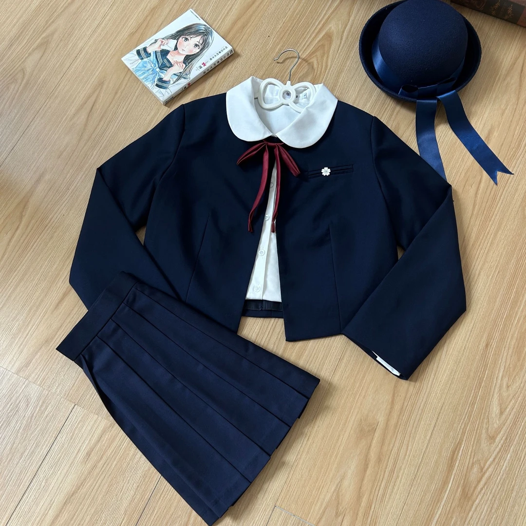 张不烦原创【昭和学园】无领西服日系英伦女孩长袖藏青色jk套装