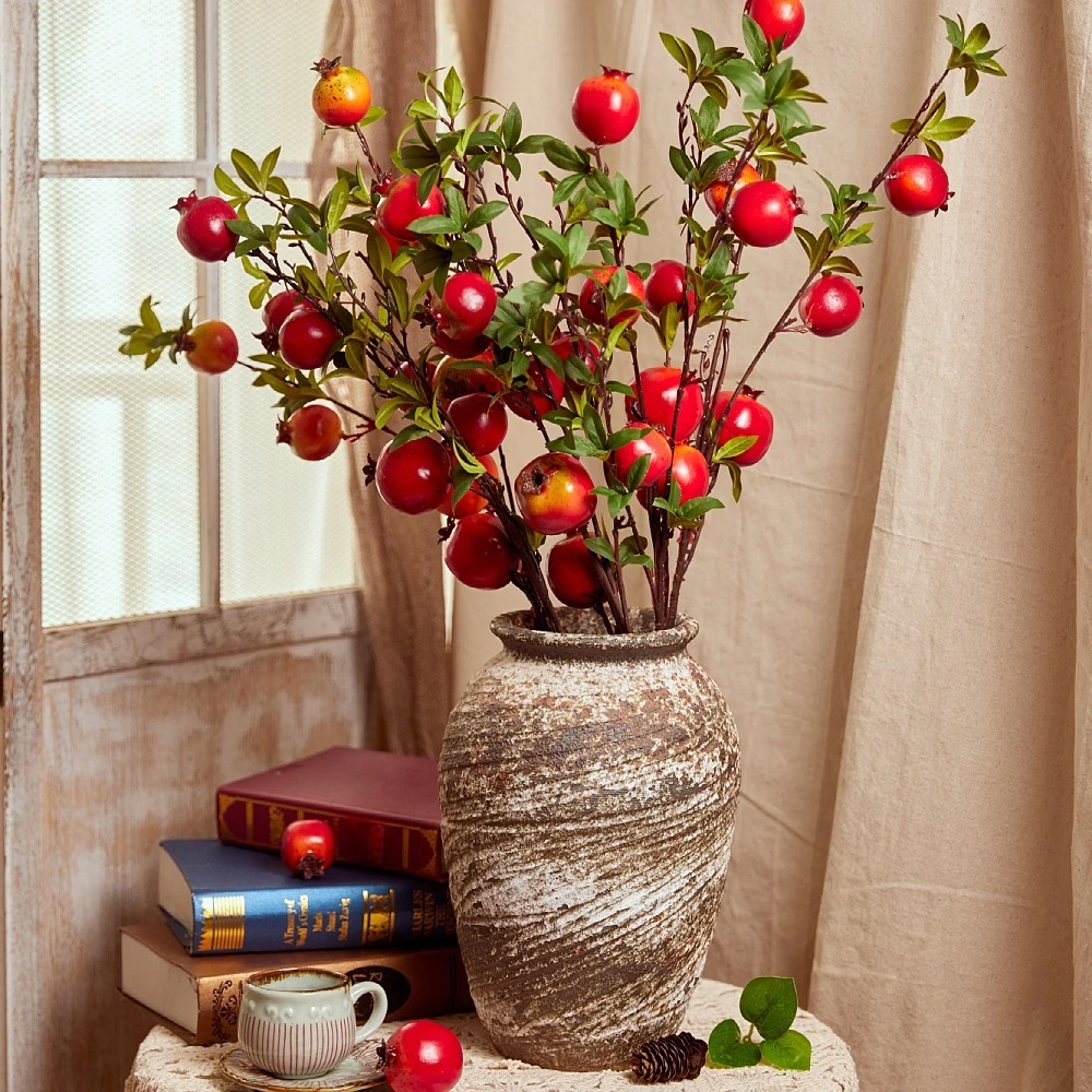 仿真柿子果实树枝假花摆件客厅装饰摆设插花花束家居摆件家居软装