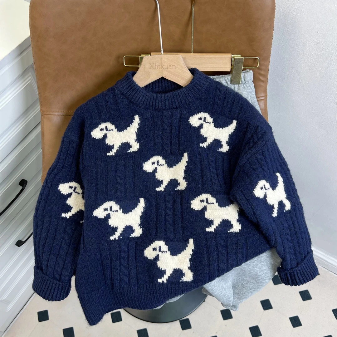 旺狗狗麻花针织秋冬儿童休闲卡通毛衣男童女童百搭套头加厚毛衣