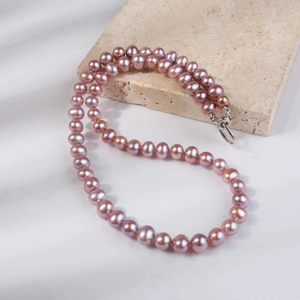 天然淡水梦幻紫色7-8mm珍珠项链 时尚经典气质锁骨链