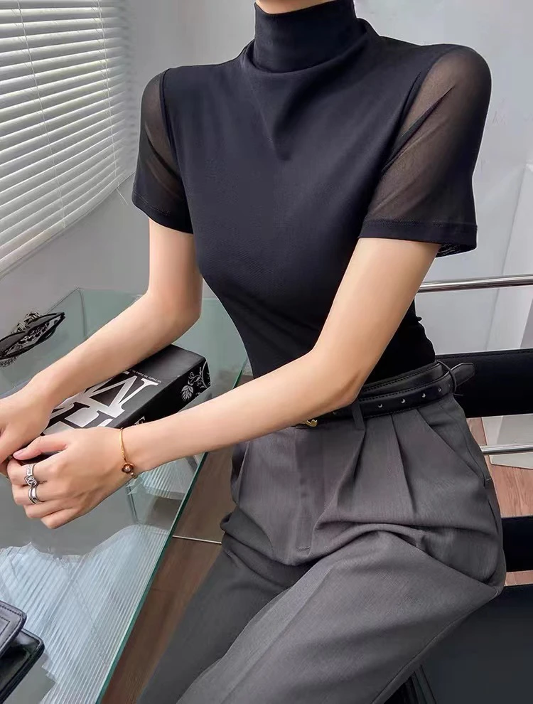 芭乐珂牛奶丝高领韩系百搭短袖打底衫8057-1