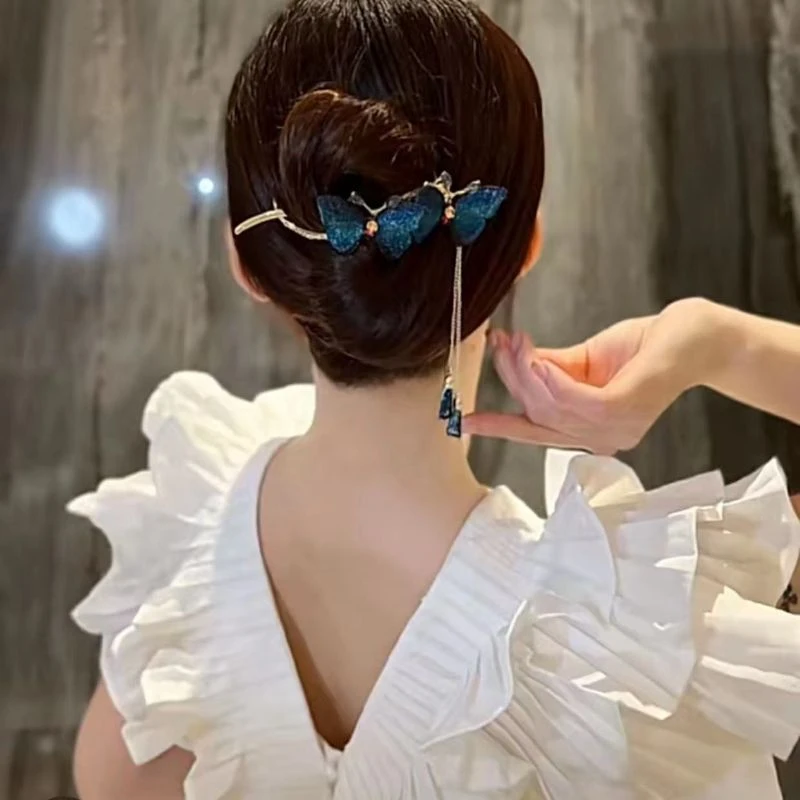 圣珊 铜合金发饰 流苏蝴蝶一字发夹头饰2022年新款高端发卡女发饰