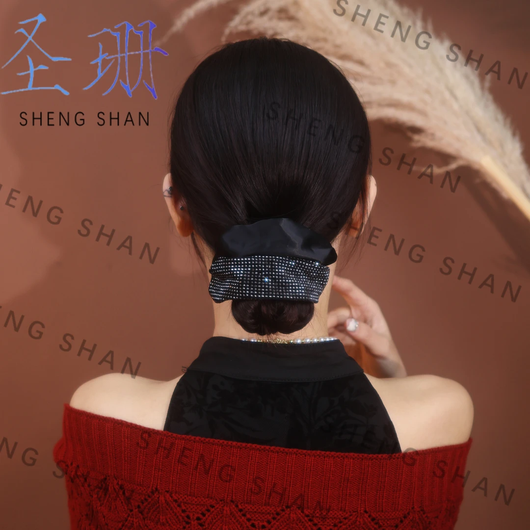 圣珊小香风法式网纱原创设计丝绒黑色轻奢发绳甜美发圈女日韩风