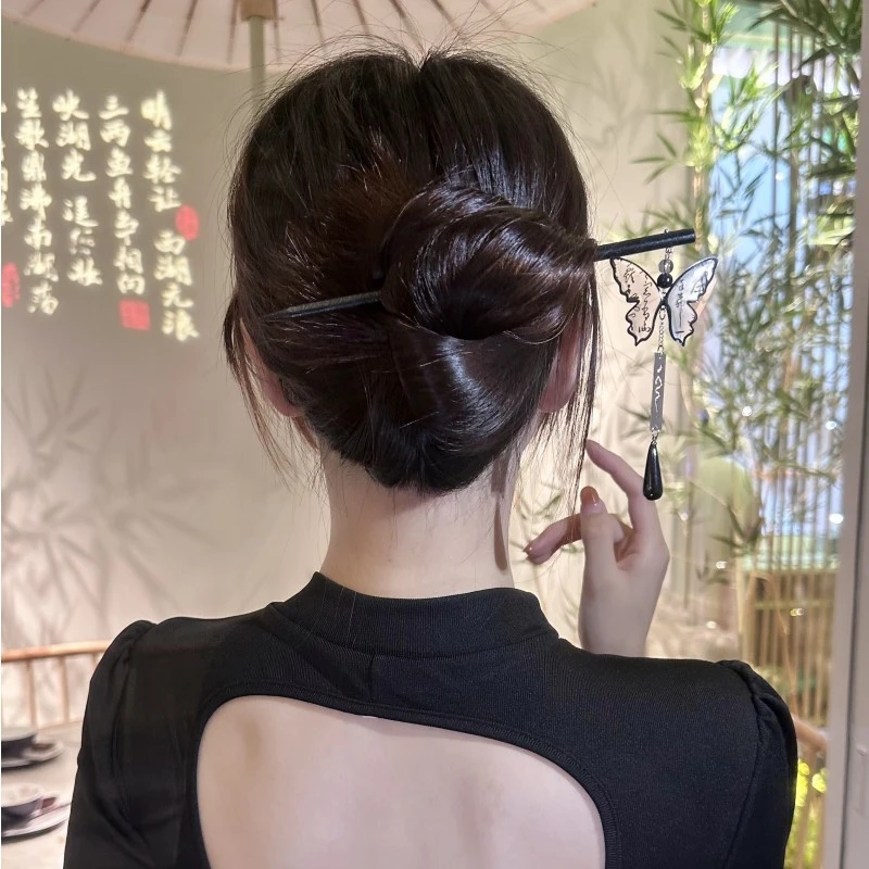 非金属木质发饰 古典气质发簪蝴蝶流苏发钗中式百搭旗袍发簪子