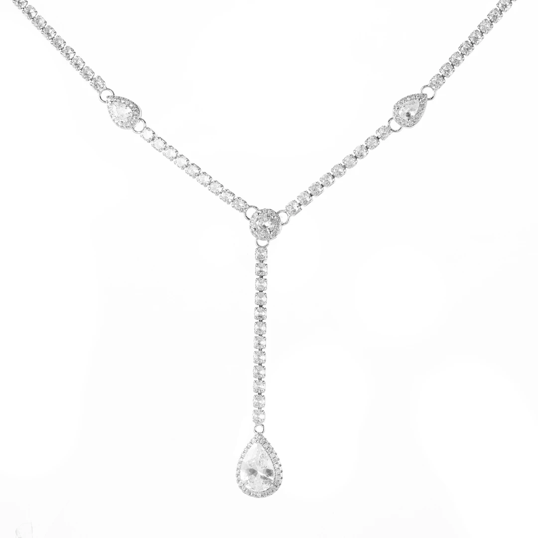 铜合金合成锆石吊坠 白雪公主水滴项链长款项链小众精致