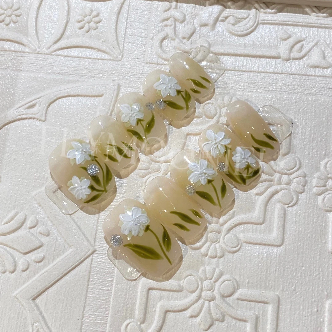 玉琼芙蓉 蝶诗舞 纯手工定制美甲贴片 定制穿戴甲10片NO退no换