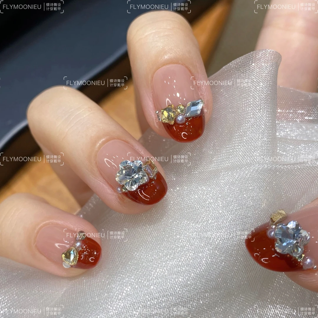 万人迷 蝶诗舞 纯手工定制美甲贴片 气质高级定制穿戴甲10片