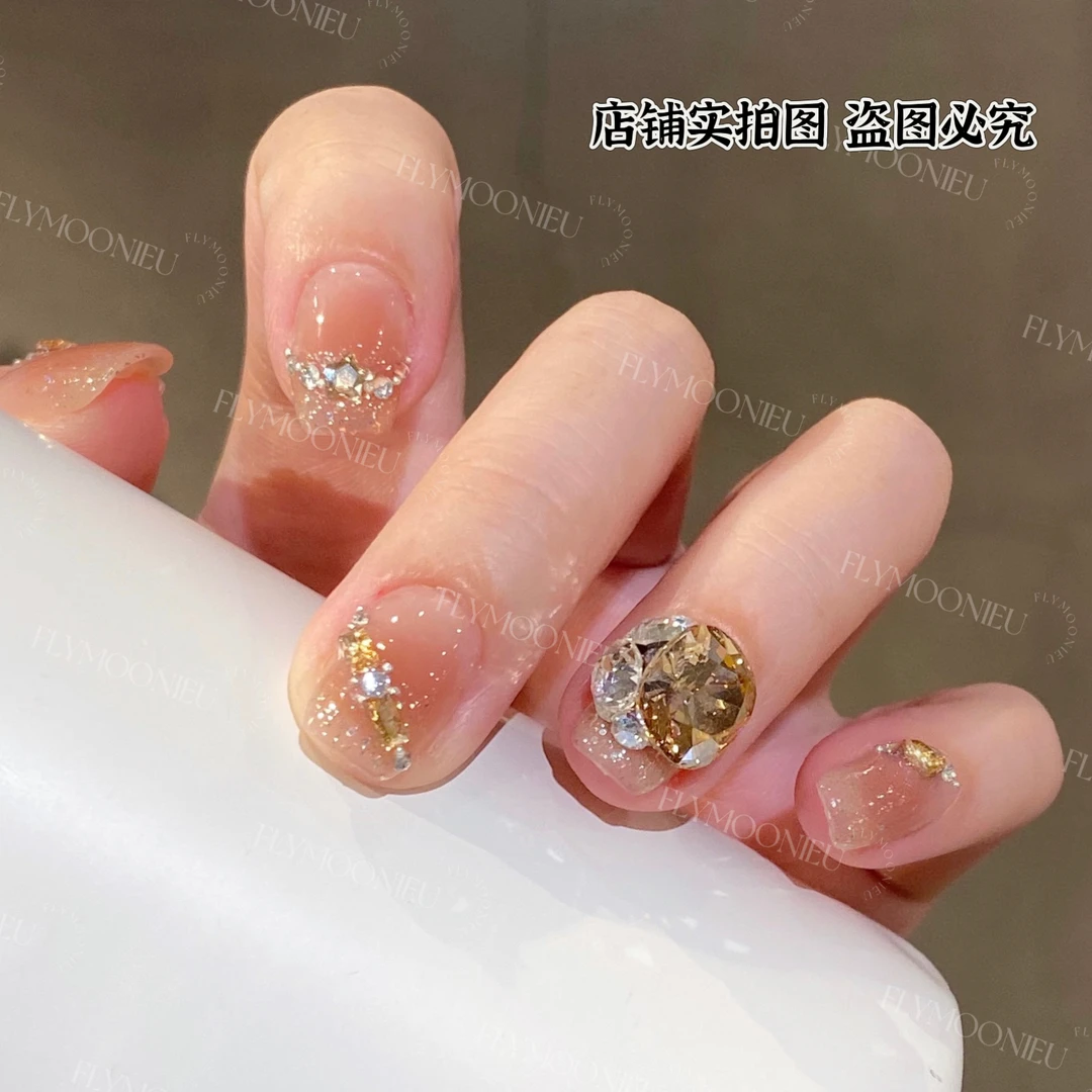 落日金沙  蝶诗舞 【施家华子】纯手工定制美甲贴片 定制穿戴甲10片