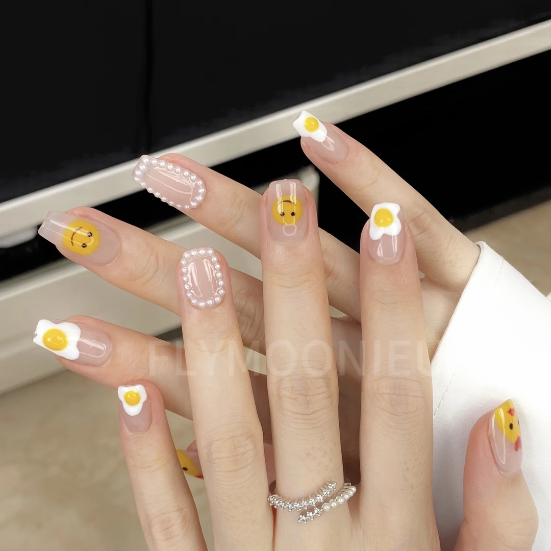 鸡蛋仔  蝶诗舞   纯手工定制美甲贴片 高级定制穿戴甲10片