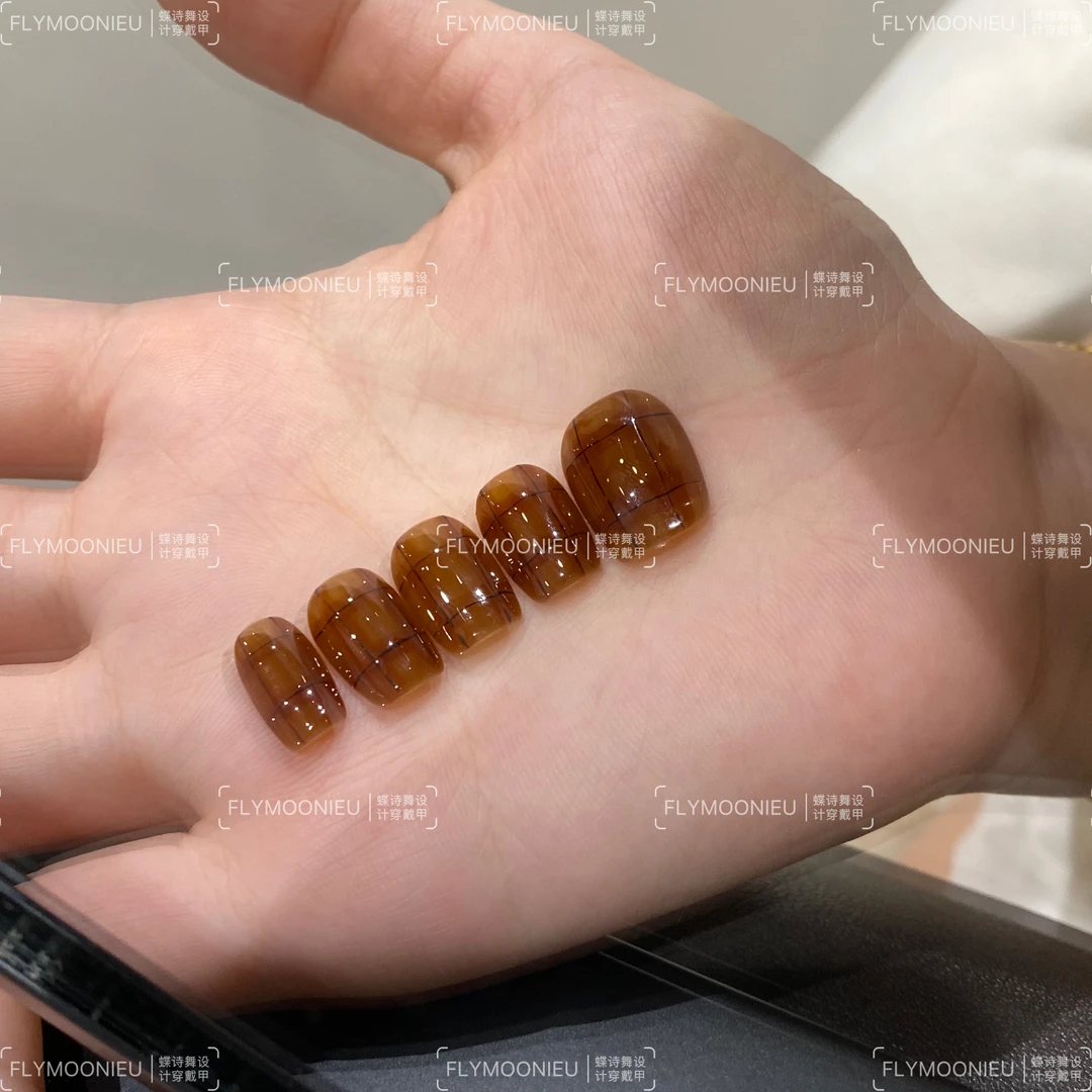 琥珀灯带 蝶诗舞  纯手工定制美甲贴片 早秋高级定制穿戴甲10片