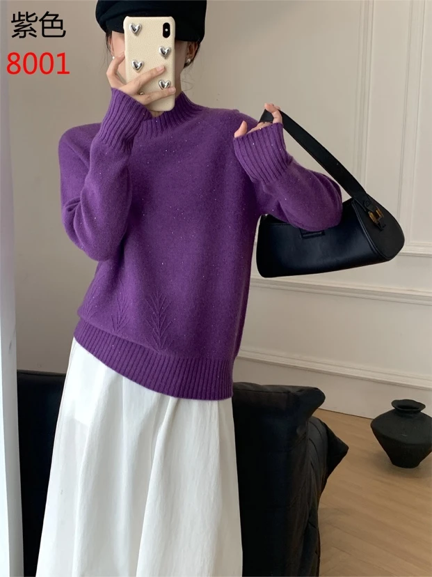 时尚简约无缝一体双线反单面羊毛衫