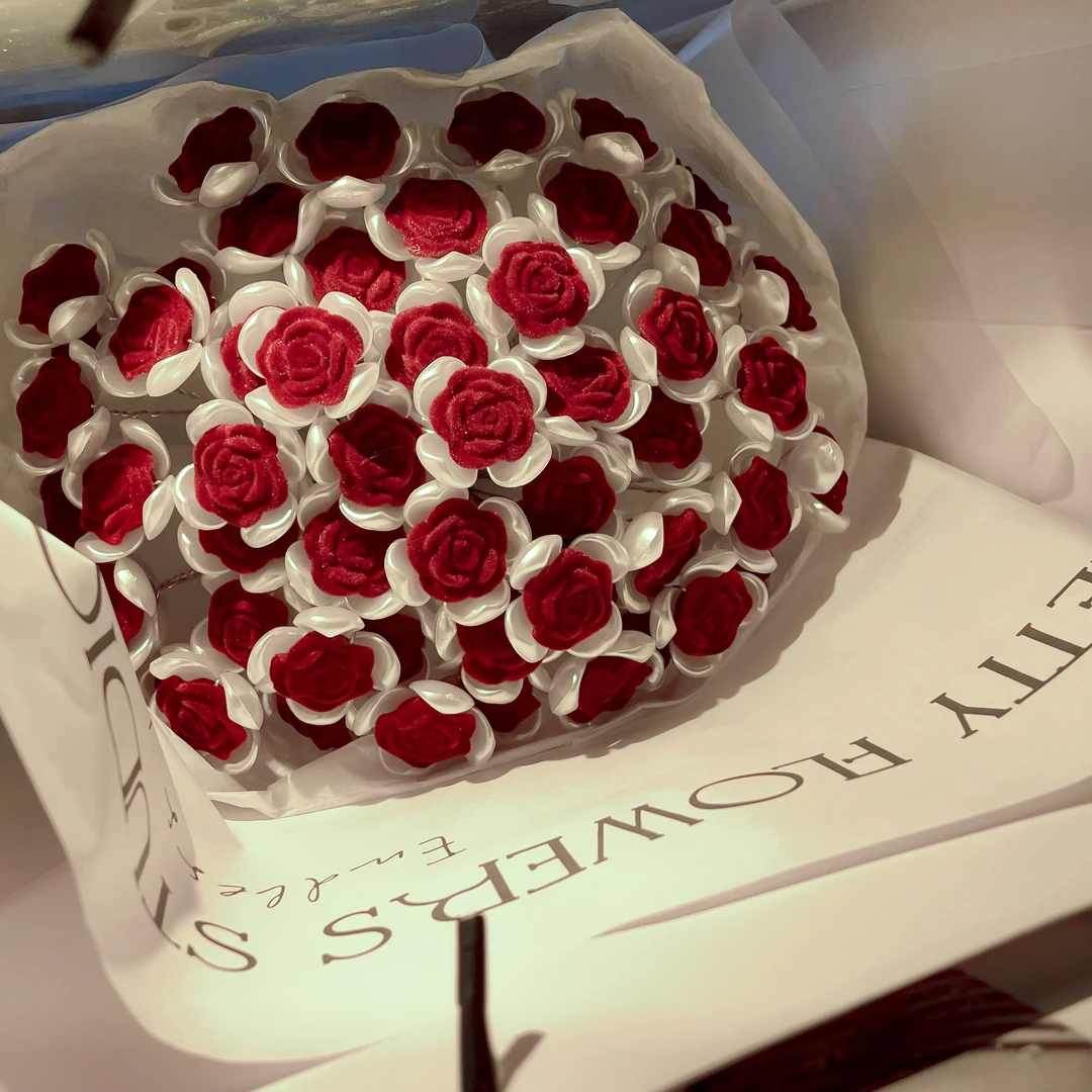 红丝绒玫瑰手工自制diy花束手捧花材料包送闺蜜女友创意七夕礼物