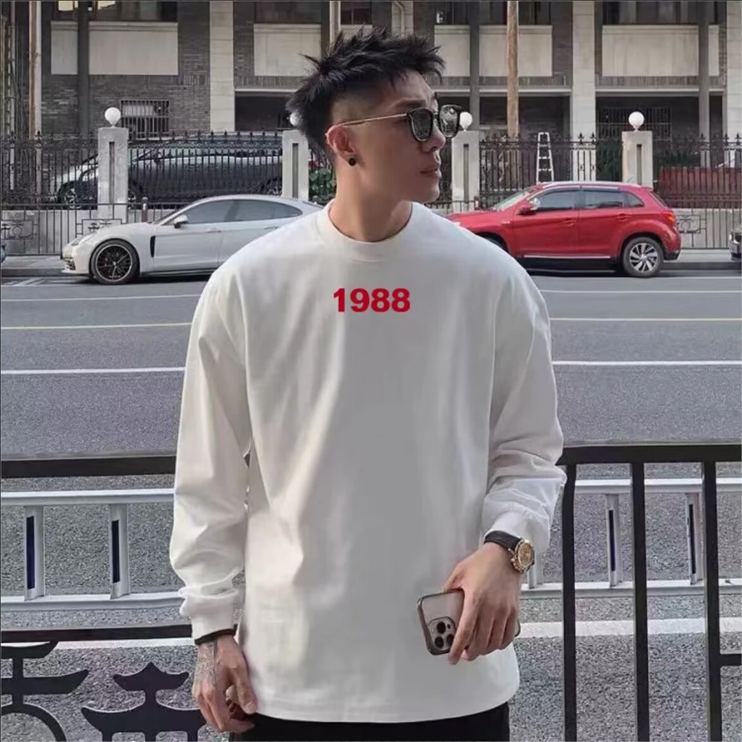 1377#纯棉简约长袖T恤休闲大码宽松百搭韩版情侣装内搭上衣外穿潮