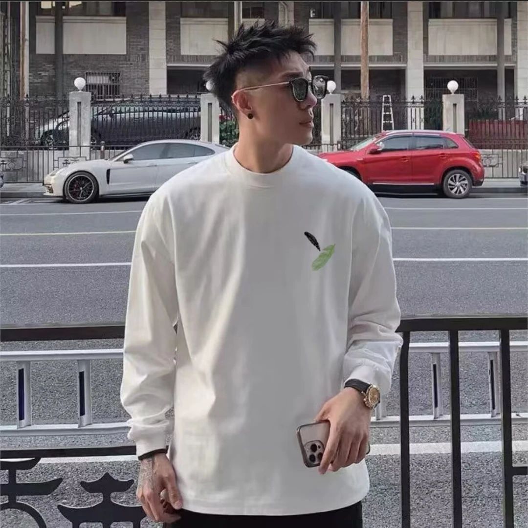 1414#纯棉新款简约长袖T恤休闲宽松秋冬百搭上衣内搭情侣外穿体恤