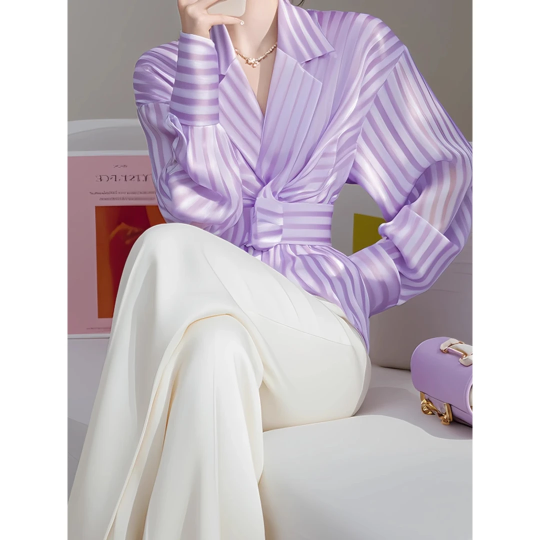 轻奢衬衫女款外穿2024秋季新款通勤女装高级感气质长袖条纹衬衣