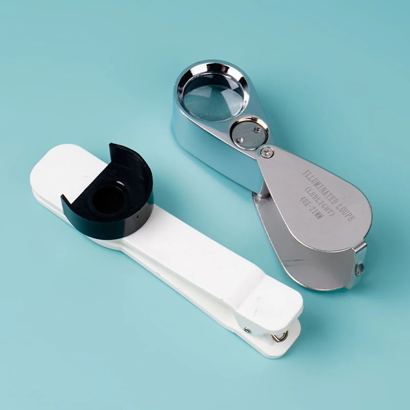 拜斯特40倍珠宝放大镜镜led光源便携式折叠款鉴定专用配夹子皮套