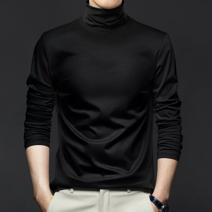 液氨丝光棉男士高领打底衫秋冬季修身弹力内搭高端纯棉长袖t恤男