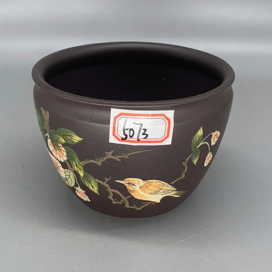 5073  原矿紫砂茶具  紫罗兰泥料堆绘小鸟主人杯  YST  150cc