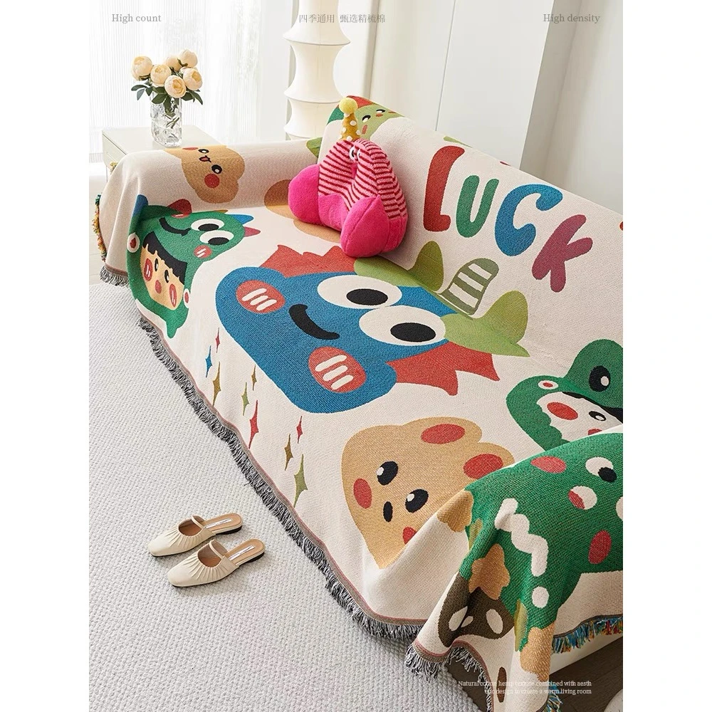 【歪歪精选】80*180cm防滑盖毯沙发巾四季通用防猫抓 青蛙男孩