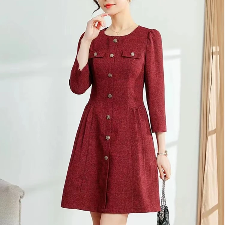 A005显瘦裙子时尚黑色百搭收腰设计师秋季连衣裙