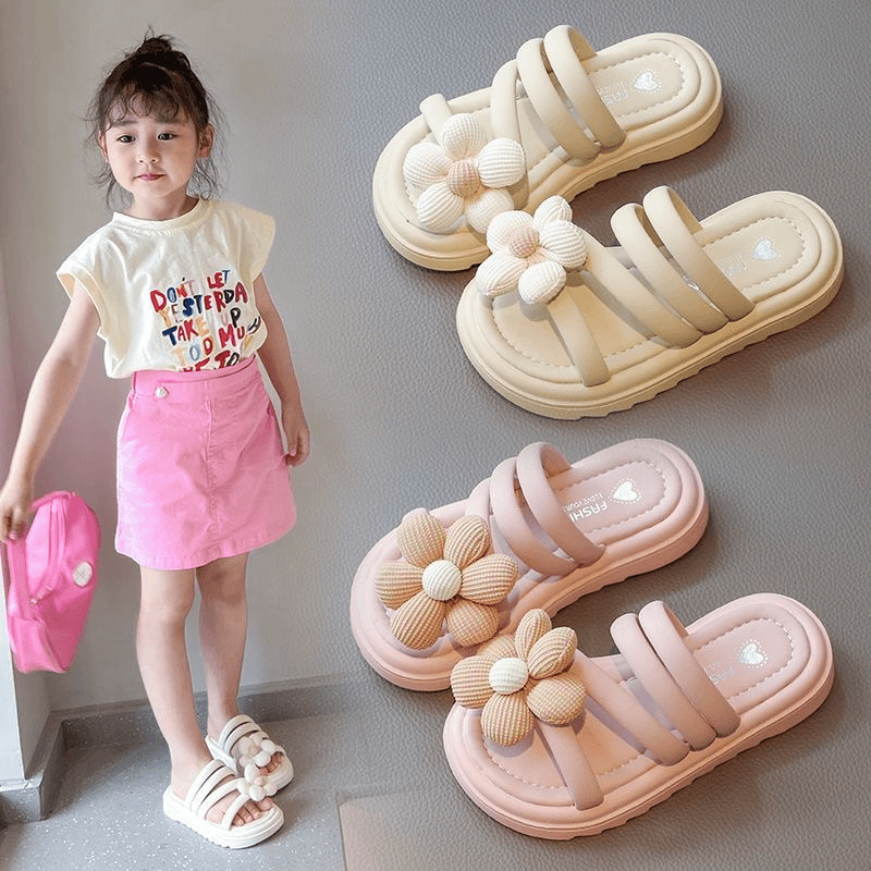 新款花朵凉鞋女厚底防滑新款夏季女童风外出两穿拖鞋一字凉拖鞋