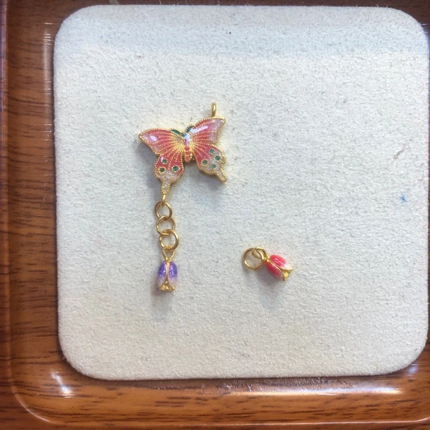 足金999烧蓝蝴蝶斜飞吊坠