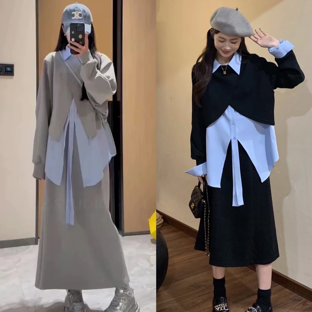 【ZJING】2024春季新款时尚减龄洋气外套不规则衬衫半身裙三件套