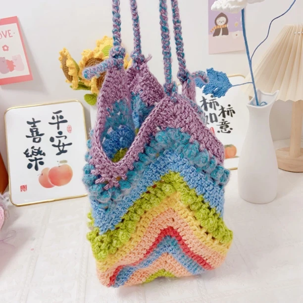 菜篮子水桶包钩针编织手工diy材料包 沁柔喷毛纱毛线送视频教程