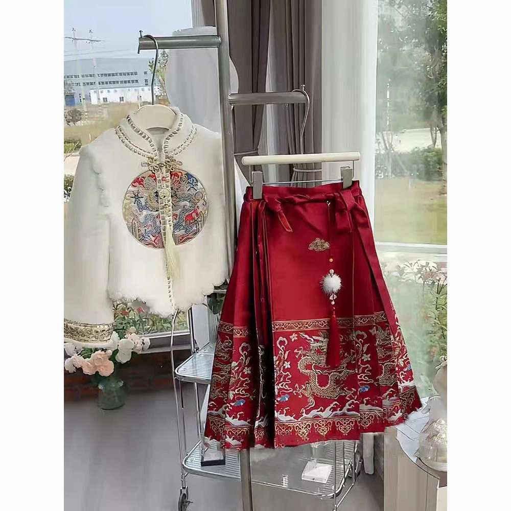 马面裙女童套装龙凤呈祥汉服2023新款冬季中风秋冬款儿童拜年服